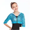 Stage Wear Midee Hip Hop Dance Crop Top For Girl Kids Sequin Hoodies Unisex Half Sleeves Short Cardigan Jazz Jacket Coat Performance Otqxk