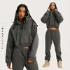 A L O Yoga Cropped Double Take Hoodie Accol Kapuzenpullover Muse Sweatshirts Schweres undichtes Nabel-Set Lässiger Jogger-Pullover Lose kurze Jacken mit 3D