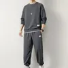 Men's Tracksuits Men O-Neck Two Pieces Innerwear 2024 Spring Autumn Casual Loose Long Sleeve Waffle Cardigan Plants Male Running Pants Set