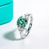 AnuJewel 3ct Round Cut Blue Green Color Engagement Ring 18K Gold Plated Silver Luxury Wedding Jewelry Wholesale 240112