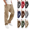 Cargo Pants Trousers for Men Full Length Solid Color Loose Multi-pocket Drawstring Pockets Pants Male Cargo Pants 3XL 240112