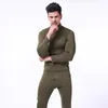 Men's Thermal Underwear Outdoor Military Clothes Sports Soldier Fitness Camping Fleece Set Men Collar Tactical Compression Stand Esdy