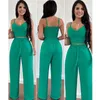 Kvinnors tvåbitar byxor Summer Kvinnor Kausal Shirred V-ringning Cami Top High midjeficka bundet Detal Long Set Suit in Outfits 2024 Woman