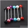 Pearl Acrylic Ball rostfritt stål Industriell bar Lång rak skivstång Ear Stud Body Jewelry Piercing 100st 14g Drop Delivery DHMWG