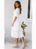 Casual Dresses Fitshinling Lace Splice Boho White For Women 2024 Summer In A Line Midi Pareo Slim Sexy V Neck Vestidos Femme Sale