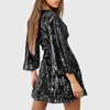 Casual Dresses Elegant Wedding Cocktail Party Dress Long Sleeve V Neck Sparkly Glitter Mini Plus Size Sequin For Women 2024