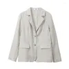 Women's Jackets Elegant Linen Blazer Coat Casual Long Sleeve Office Lady Female Outerwear Vetement Femme Women Clothing