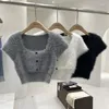 Kadın Sweaters Yaz Tişörtü Kadınlar Harajuku Giysileri Femme Üstler Kız Moda Modaya Dizy Düğmesi Kare Yaka Kısa Kol Beyaz Vintage Korece