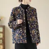 Women's Trench Coats Cotton Coat Thickened Floral Short Winter Standing Collar Vintage Printed Fleece Jacket Top Mujer Abrigos Chaqueta