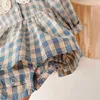 Rompers Baby Vêtements Toddler Girls One Piece Plaid Body Body Long Manchet tenue H240426