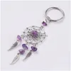 Dreamcatcher Charms Key Rings Chakra Crystal Gravel Chip Stone Beads Chain Agate Jade Bag Acc Drop Delivery Dhyna