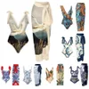 1 Set Women Monokini Printed Pasek Bez pleców vintage retro basen w poliester Lady Beach Monokini z długimi sukienkami Surf Clothi 240112