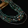 Luxury New Crystal Beads Natural Green Agate Retro Multi-layer Tassel Necklace Fashion Temperament Design Sweater Chain Accessories