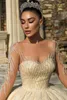 Modern Shine A-Line Wedding Dress Sexy Sexy V-Neck Long Sleeve Ball Down بالإضافة إلى حجم ثوب الزفاف القطار الحجم