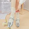 Hiannecy Original Lovely Lace Girl's Black Women's Pearl Socks JK Calf Lolita Socks Student Summer Ultra-Thin Silk White Socks 240113