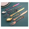 1Set Western Besteck Set Geschirr Küche Kit Esszimmer Messer Gabeln Löffel Set Edelstahl Goldene Gravur Besteck Set 240113