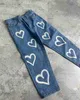 Jeans femininos 2023 novo americano em forma de coração simples casual solto jeans de grandes dimensões mulheres impresso retro harajuku perna larga calças retas