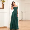 2024 Shiny Green Of The Bride Dresses Bling Floor Length Satin Chiffon Groom Party Gowns Off Shoulder Spets Long Plus Size Mother Sexig Pageant Dress 403