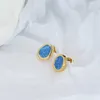 Kolczyki Dangle Amaiyllis 18K Gold Vintage Blue Oil kroplówka Paintowane Stud Luksusowy nisza owalna biżuteria