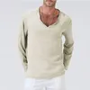 Men's T Shirts 2024 Linen Long Sleeved Solid Cotton V-neck Casual T-shirt Loose Yoga Shirt Hawaiian S-4XL