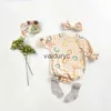 Rompers Cartoon 2pcs Cotton Kids Baby Boys Bodysuit Jumpsuits Krótka laska Ubranie One Piece z opaską H240508