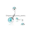 Ny 316L kirurgiska stålnavelringar Crystal Rhinestone Belly Button Bar Ring Body Jewelry Piercing 50st/Lot Drop Delivery DH9GV