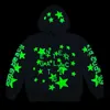 Męskie bluzy bluzy streetwearne refleksyjne galaktyczne fluorescencyjne zielone gwiazdy pullover t240113
