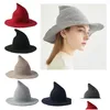 Chapeaux de fête Halloween Cosplay Chapeau de sorcière Solide Couleur Large Brim Assistant Pointu Seau Cap Hiver Chaud Fausse Laine Tricoté Fête Mascarade H Dhhlv