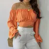 Kvinnors blusar eleganta snedstreck kvinnor skjortor långärmad blus rygglös off axel casual cross crop top wear wear sommar vit svart