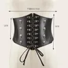 Belts Black Leather Skull Heads & Lace Up Steampunk Cummerbunds Wide Belt Women Elastic Waist Trainer Girdle Retro Gothic Accessories