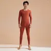 남성용 트랙 슈트 매끄러운 두꺼운 열 의류 2 피스 세트 남성 Cashmere Silk High Elastic Round Neck Underwear Suit