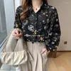 Blouses Femmes Elégance Femmes Vêtements Automne Tendance Imprimer Harajuku Y2K Chemise Sexy Sheer Chemisier En Mousseline De Soie Casual Lâche Chic Blusas Top Mujer