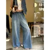 Kvinnors jeans 2024 Blue for Women Högkvalitativ midja American Street Wide Leg Pants Hip Hop Y2K Vintage Straight Spring Byxor