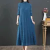 Casual Dresses Autumn Sweater Dress Cozy Knitted A-line Midi With High Collar Pleated Hem For Women's Fall Winter Wardrobe Loose