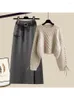 Ensemble robe de travail et jupe tricotée pour femme, pull-over, mode coréenne, vêtements assortis, collection automne-hiver 2024