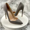 Robe chaussures gris daim surface talons aiguilles pompes femmes magnifiques clous en métal pointu soirée mode bureau dames tenue élégante