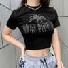 Kvinnors t-shirt punk vintage rhinestone spindel goth grafik t-shirt kvinnor y2k stil skörd topp o-hals tshirt svart streetwear kort ärm t-shirtephemeralew