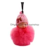 New Cute Slee Baby Doll Keychains For Women Bag Toy Key Ring Fluffy Pom Faux Fur P Drop Delivery Dhpy0