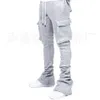 Autumnwinter Men's Solid Color Casual Plush Pocket Guard Pants American Fashion Brand Street Dance Set Hiphop Stapled Pants 240113