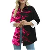 Women's Blouses 2024 Spring Pocket Flame Printing Long Shirt Blouse Women Fashion Button Sleeve Shirts For Office Casual Loose Tops