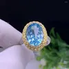 Clusterringen Est natuurlijke hemelsblauwe topaas 10 14 mm edelsteen ring sieraden voor vrouw echt zilveren bruiloftsfeest