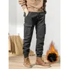 Multi-Pockets Winter Cargo Pants Men Fleece Liner Thick Warm Slim Fit Joggers Streetwear Casual Cotton Thermal Trousers 240112