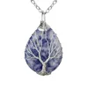 Hänge halsband Tree of Life Crystals Halsband Vattendropp Sten kvartstråd Wrap Natural Sweater Chain Lucky Jewelry Gift