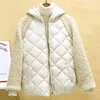 Thin Light Down Cotton Jacket Female Short Coat Autumn Winter Womens Hooded Loose Lmitation Lamb Wool 240112