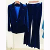 Velvet Blazer Pant Set Purple Brown Autumn Winter One Button Jacket Flare Pants Two Piece Office Kvinnlig kostym 240112