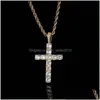 Pendentif Colliers Pendentif Colliers Glacé Zircon Croix Pendentifs Avec 4Mm Tennis Chaîne Ensemble Hommes Hip Hop Bijoux Or Sier Cz Neckla Dhsok