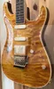 Electric guitar solid flame maple board deep arctop shape cream binding on body ,neck and headstock, gold parts white pickups