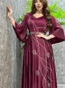 Roupas étnicas Vestido Muçulmano Mulheres Abaya Diamante Lace-up Vestidos de Festa Marroquino Kaftan Ensemble Femme Musulmane Jilbab Hijab Vestidos