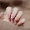 24 pièces longs faux ongles nu avec strass durable ongle portable pour les femmes faux ongles femme réutilisable à porter MH88 240113