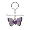 Keychains modetillbehör Crystal Animal Futterfly Sier Vintage Rhinestone Key Chain Rings smycken Presentbil Charms Holder Keyring Dhtew